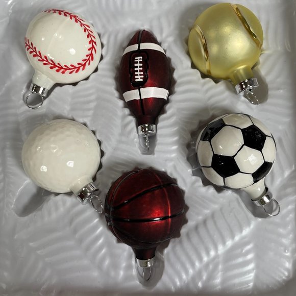 Bradford's Christmas Trimmeries 6 Hand Crafted Glass Sports Ball Ornaments Xmas - Picture 5 of 5